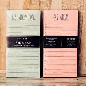 NWT Rae Dunn #1 MOM / BEST MOM EVER pink Green 2 Pieces 140 Sheets Notepad Set